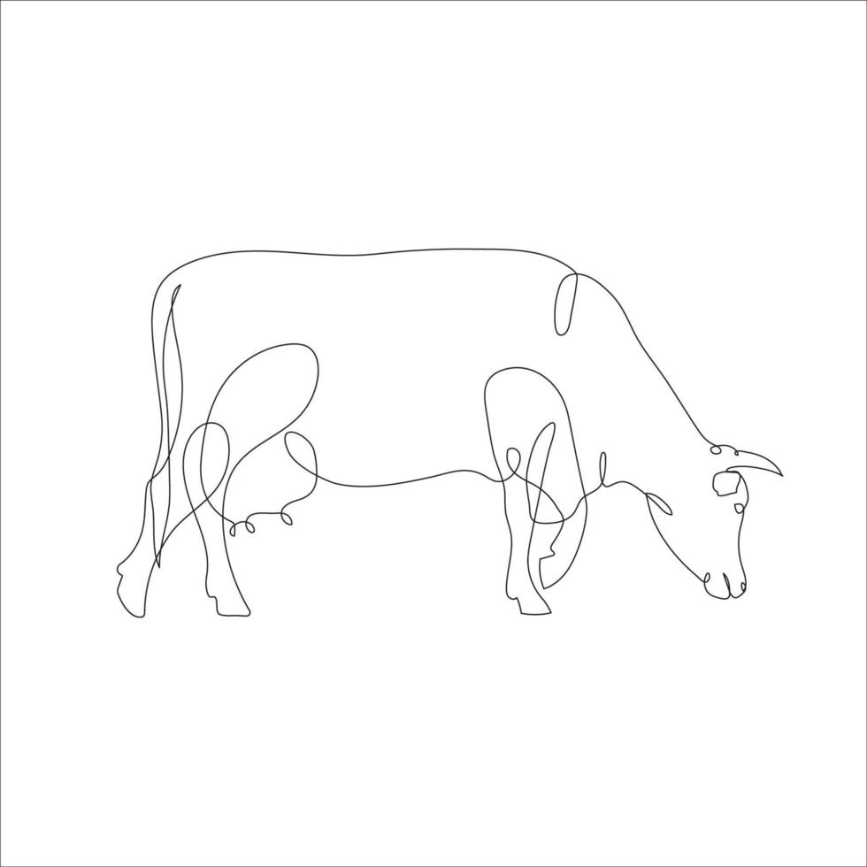 Cow in continuous line art drawing style. Continuous line drawing of cattle. Cow in abstract and minimalist linear icon. Vector illustration