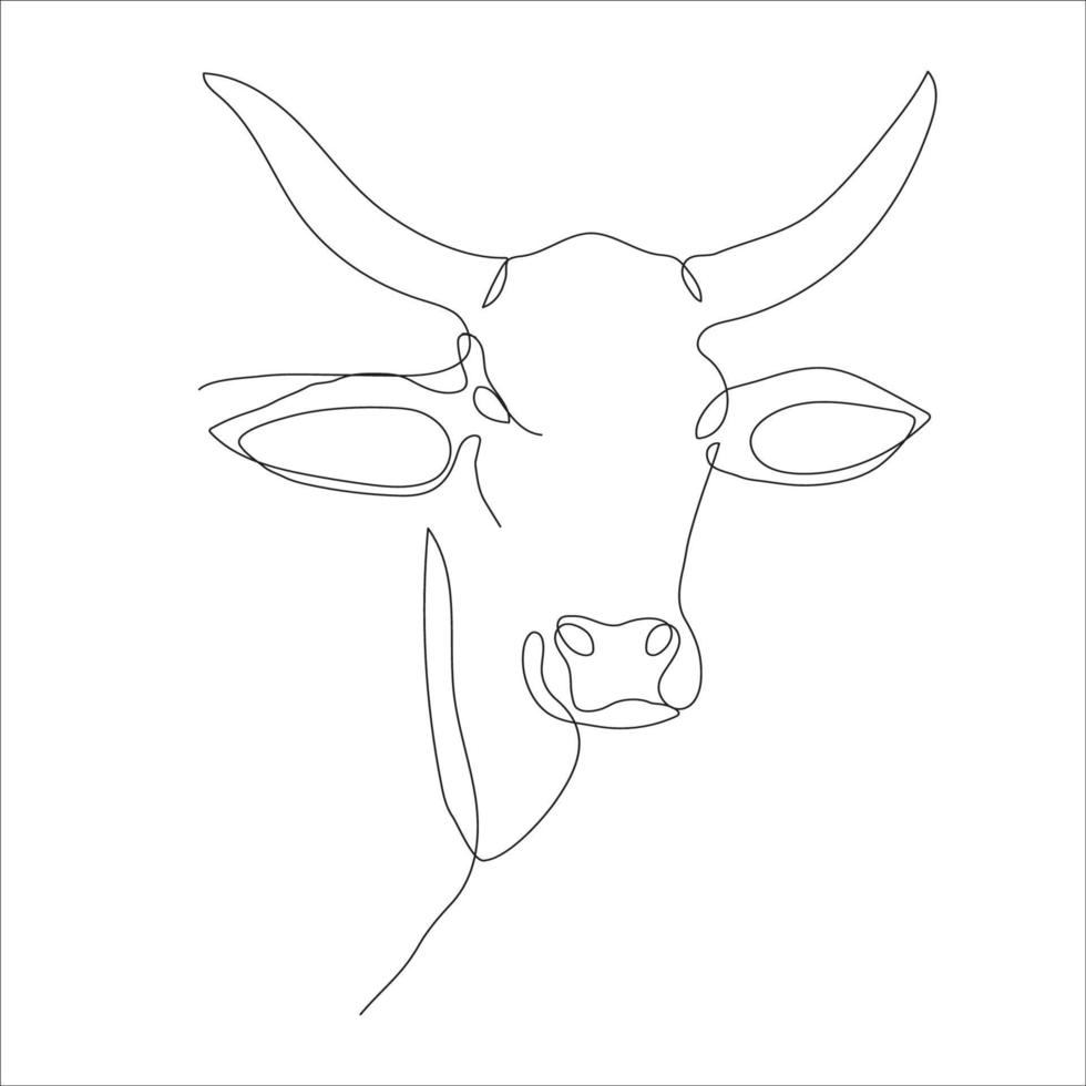 Cow head icon in continuous line drawing style. Horned cow linear icon symbol. Cattle head linear icon. Vector illustration