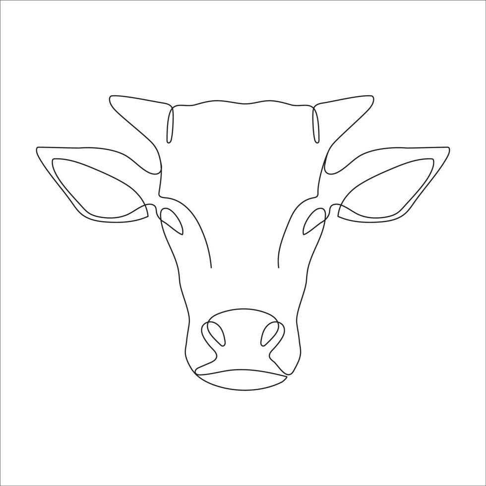 Cow head icon in continuous line drawing style. Horned cow linear icon symbol. Cattle head linear icon. Vector illustration