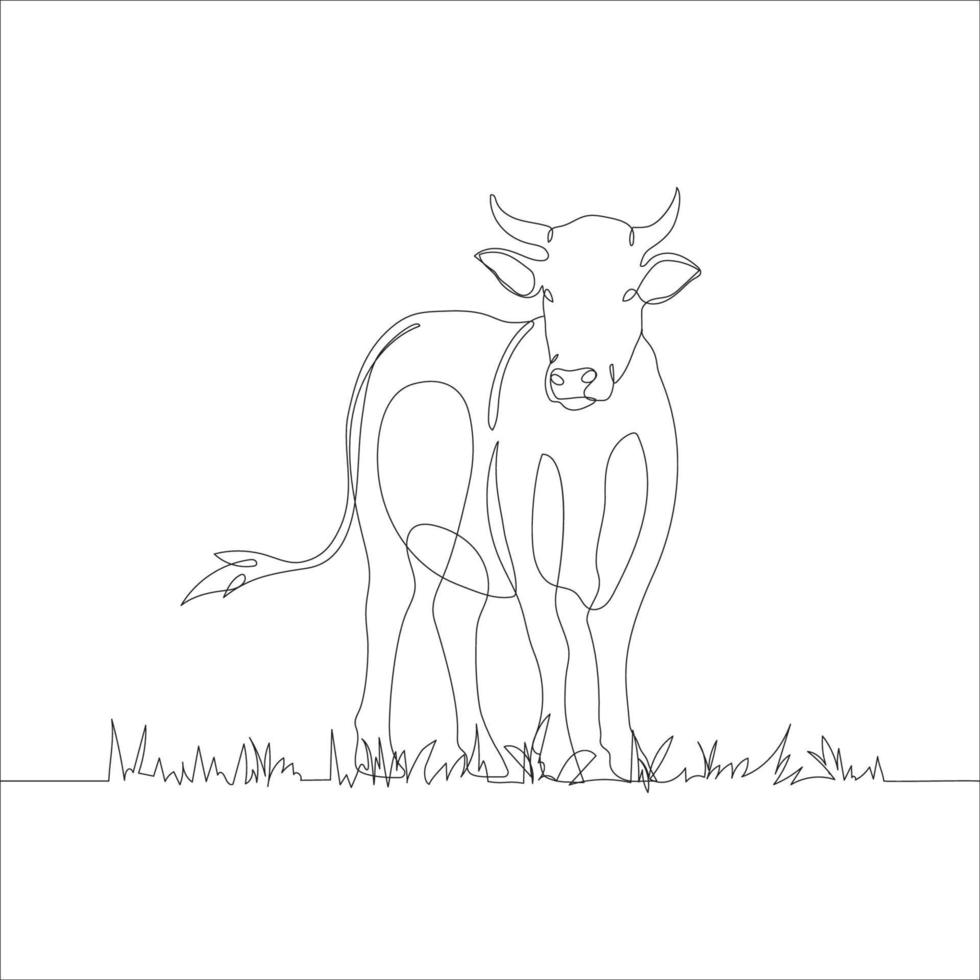 vaca con césped en continuo línea Arte dibujo estilo. continuo línea dibujo de vacas con césped. vaca en resumen y minimalista lineal icono. vector ilustración