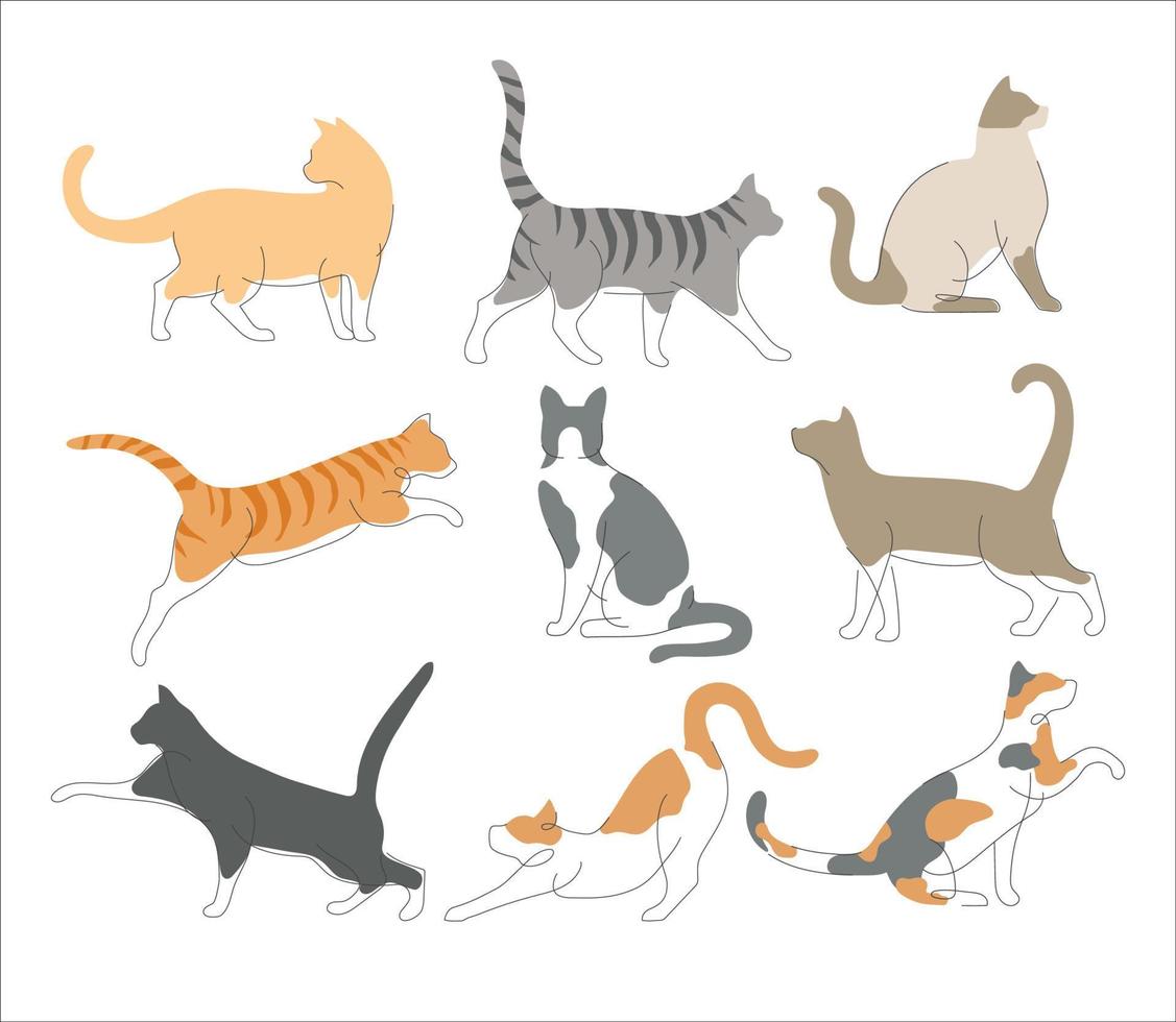 conjunto de gatos en uno línea dibujo estilo. resumen y minimalista gato icono conjunto recopilación. continuo línea dibujo de gato. vector ilustración