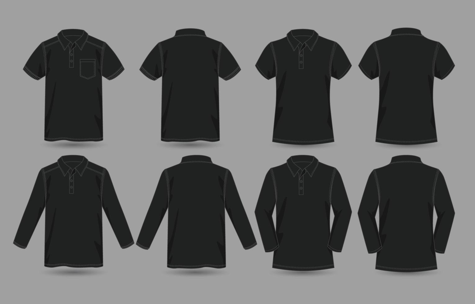 negro polo camisa Bosquejo modelo con contorno vector