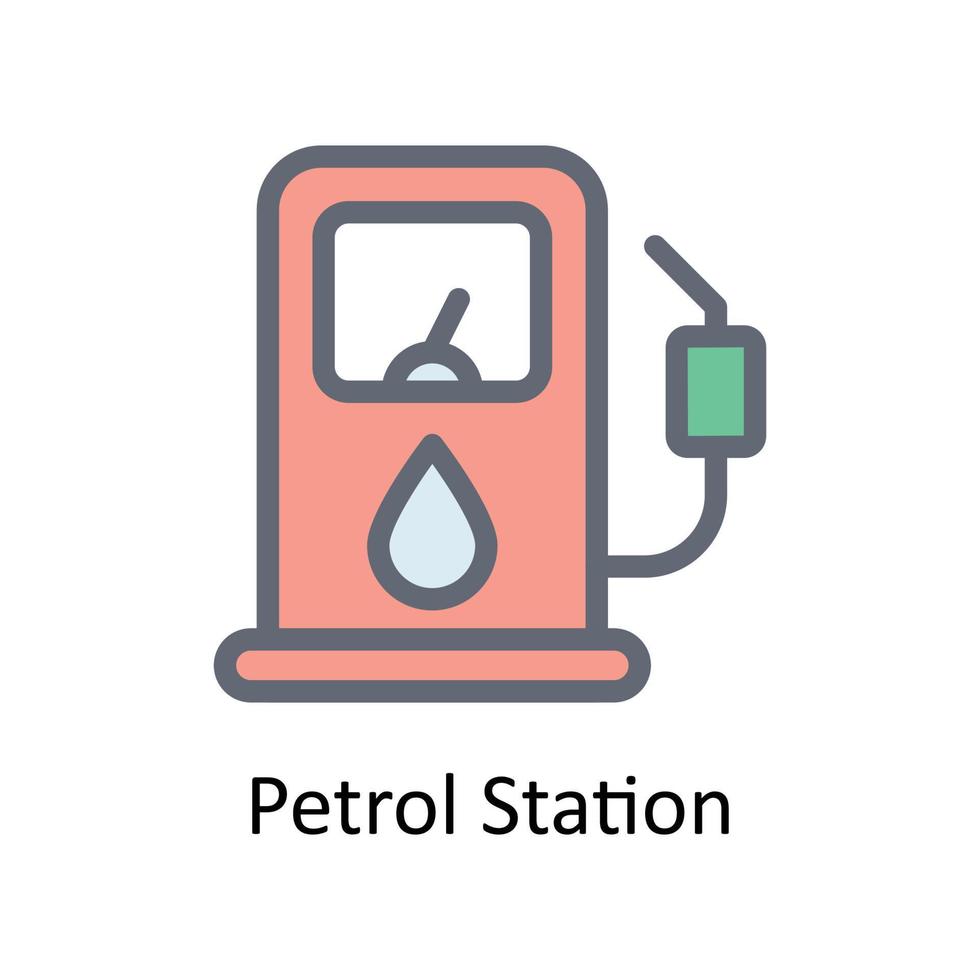 Petrol Station Vector    Fill Outline Icons. Simple stock illustration stock