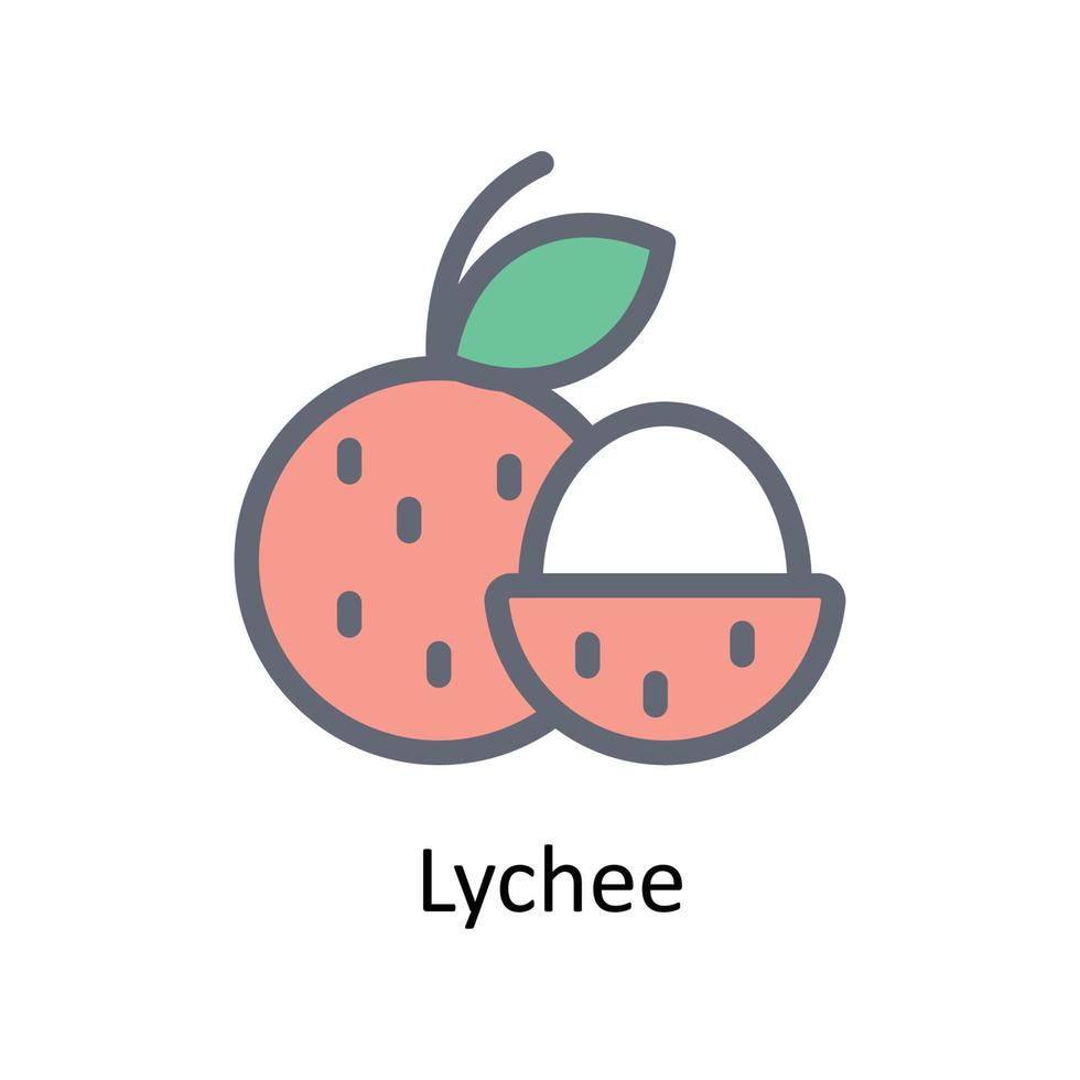 Lychee Vector Fill Outline Icons. Simple stock illustration stock