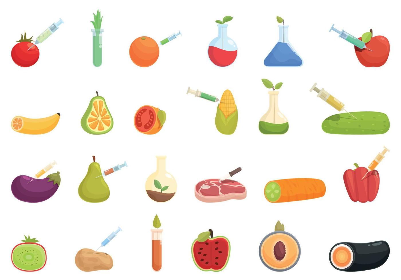 Genetic modification in agriculture icons set cartoon vector. Food modification vector