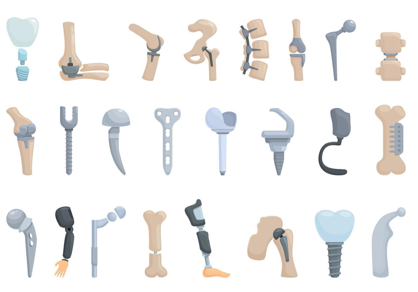 ortopédico implantes íconos conjunto dibujos animados vector. cadera reemplazo vector