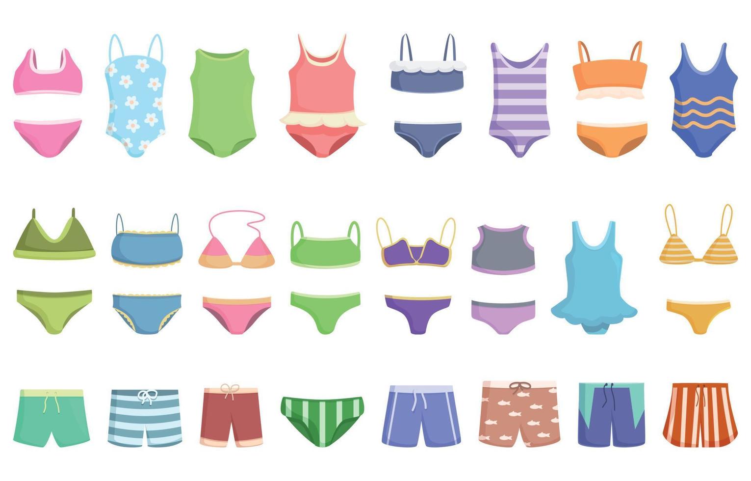 Swimsuits for children icons set cartoon vector. Swim boy vector