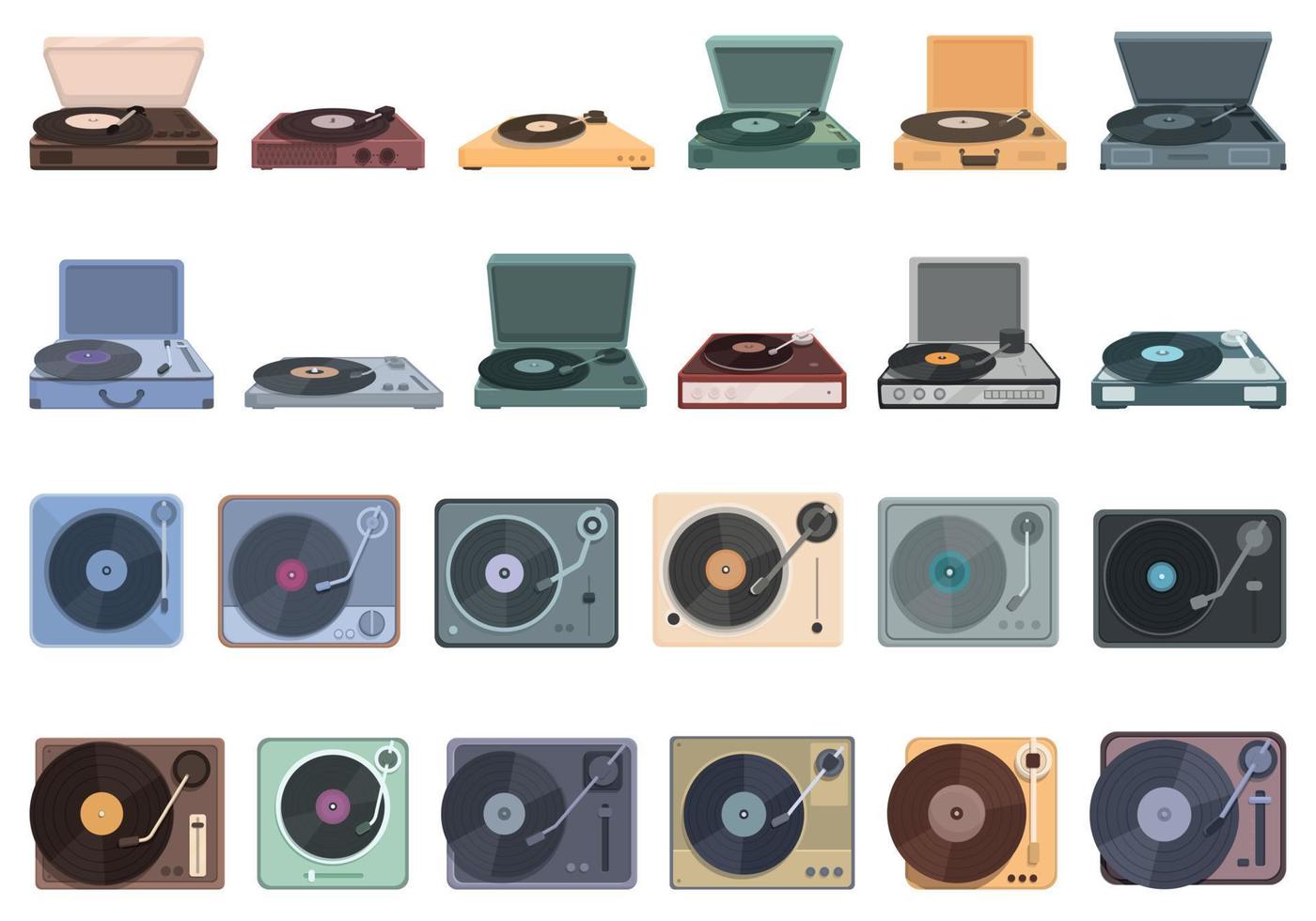 Vinyl player icons set cartoon vector. Turntable music vector