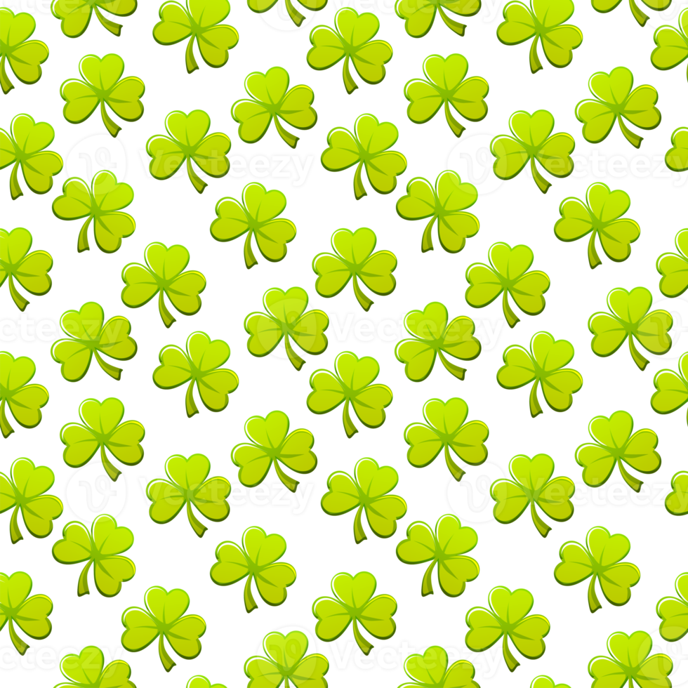 Seamless pattern of shamrock or clover. Seamless green background for St. Patrick day. Lucky background. png
