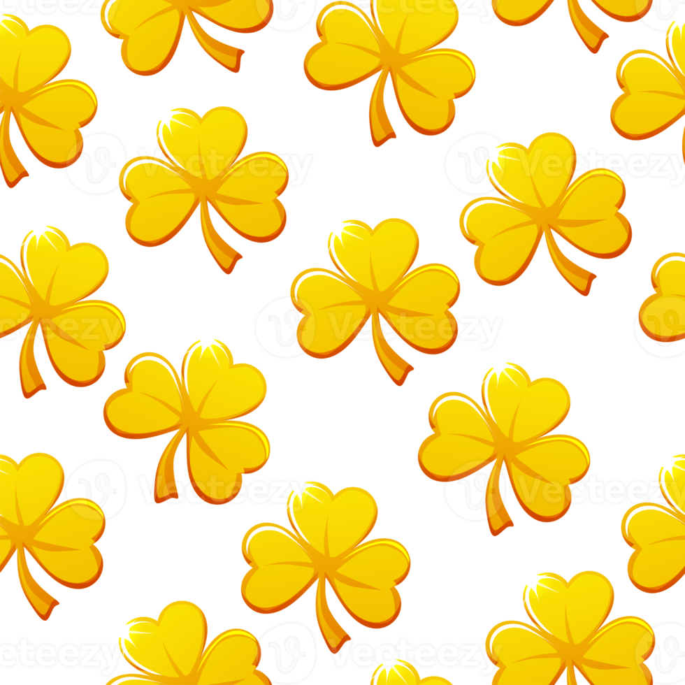 Seamless pattern of golden shamrock or clover. Seamless background for St. Patrick day. Lucky background. png