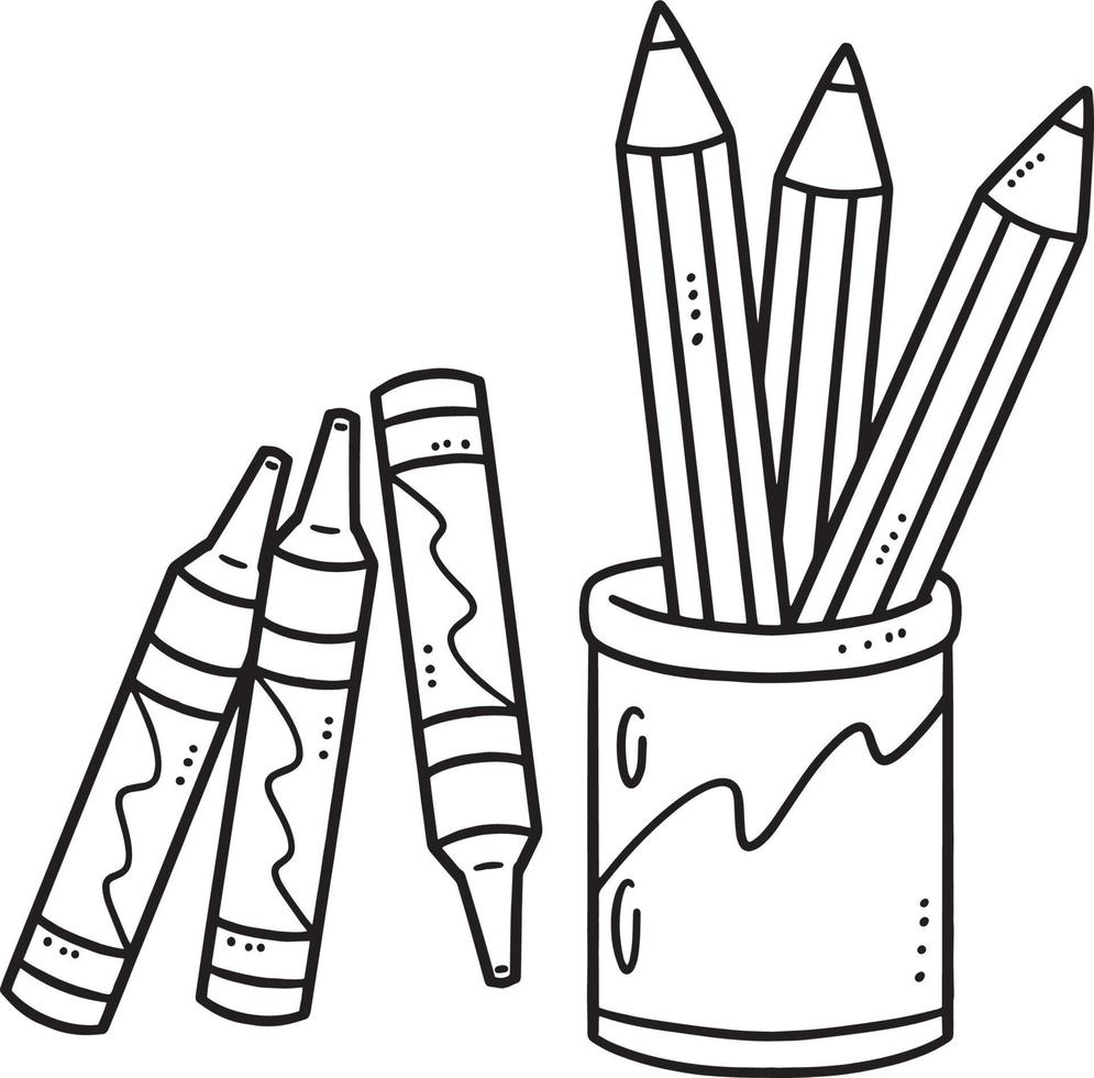 Pencil and Crayons Isolated Coloring Page for Kids vector