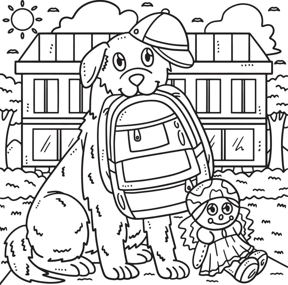 Last Day of Pre K Dog Holding School Bag Coloring vector