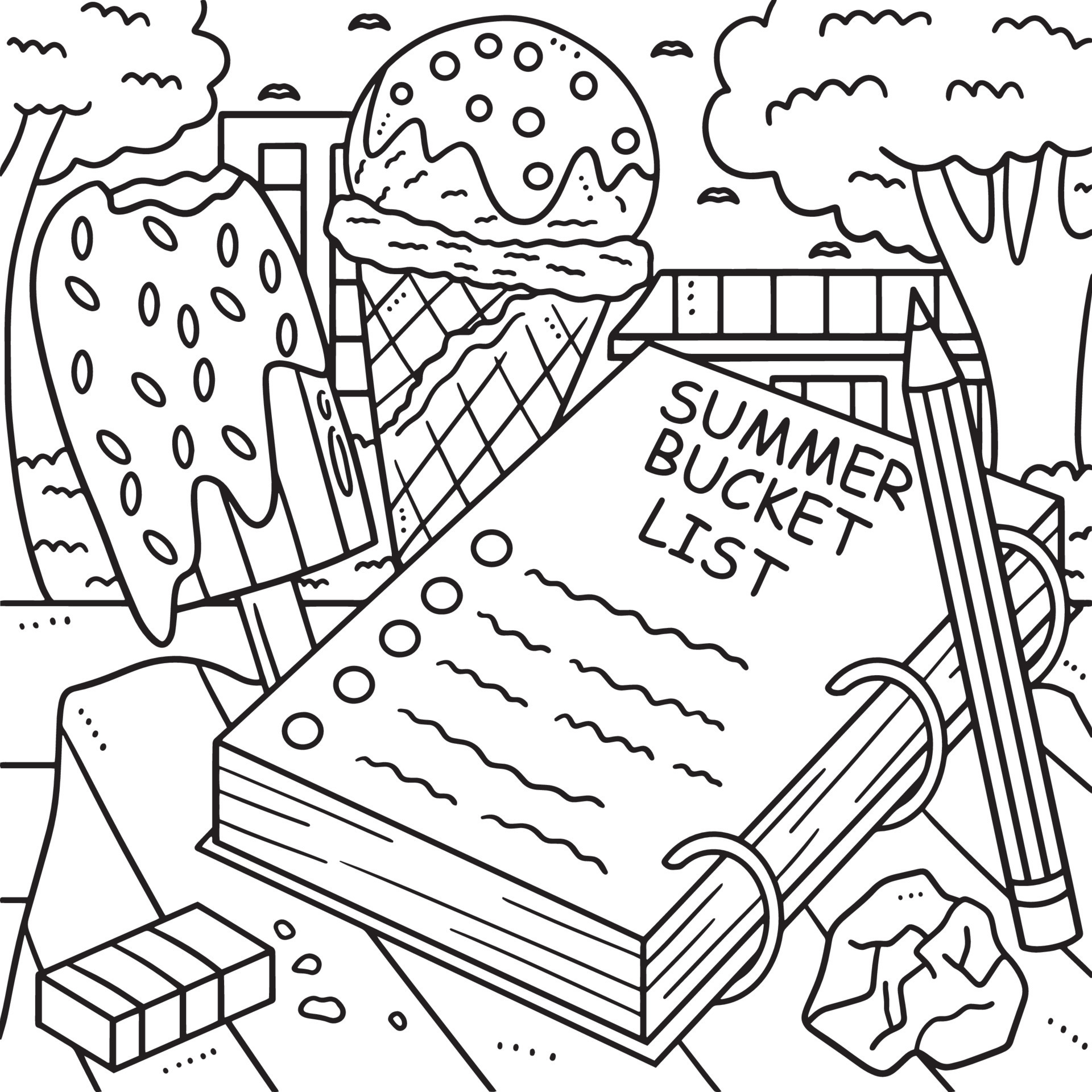 Last day of pre k summer bucket list coloring page 21501562 vector art 