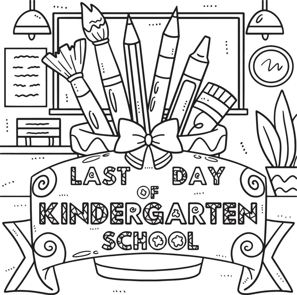 último día de jardín de infancia colegio colorante página vector