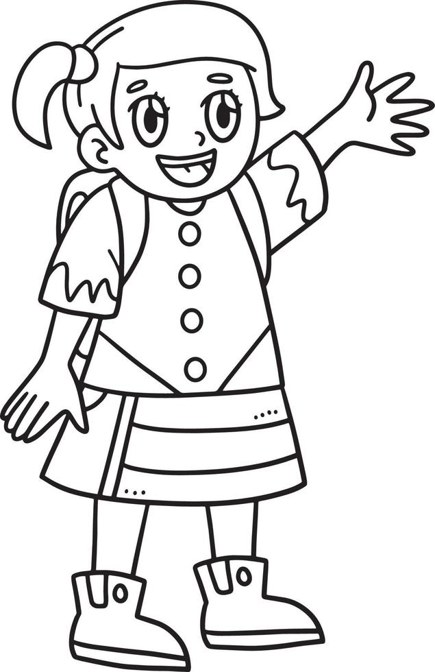 Girl Student Isolated Coloring Page for Kids vector
