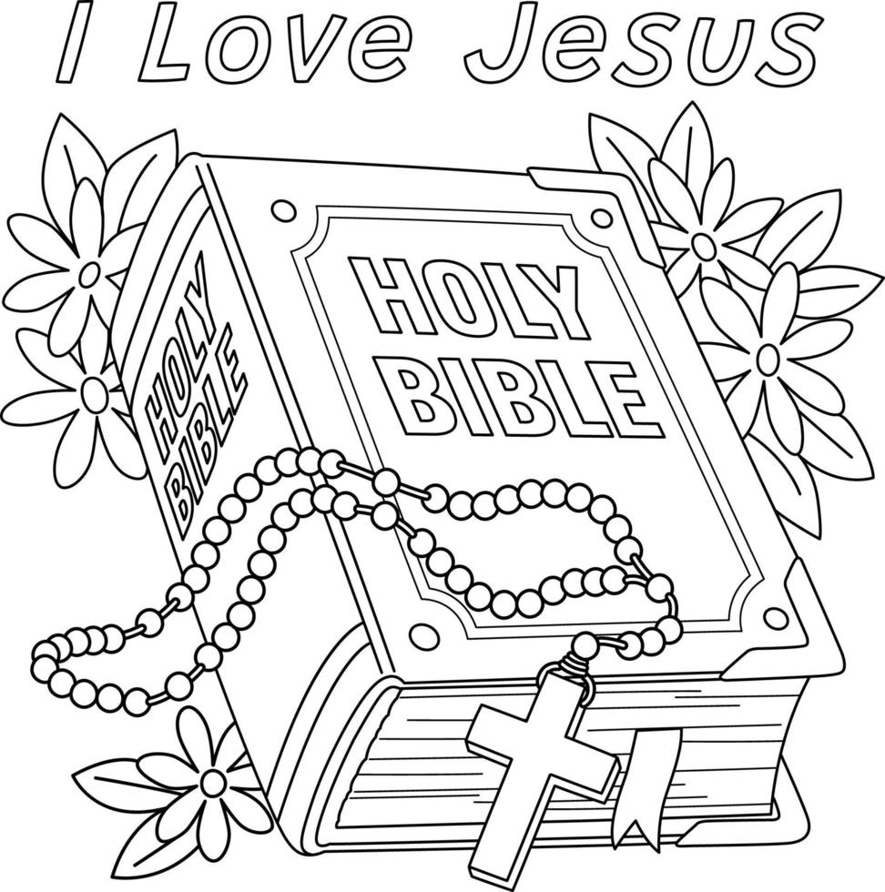 Christian I Love Jesus Coloring Page for Kids vector
