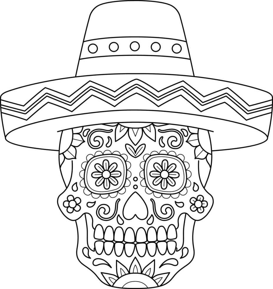 Dia de los Muertos Isolated Coloring Page for Kids vector