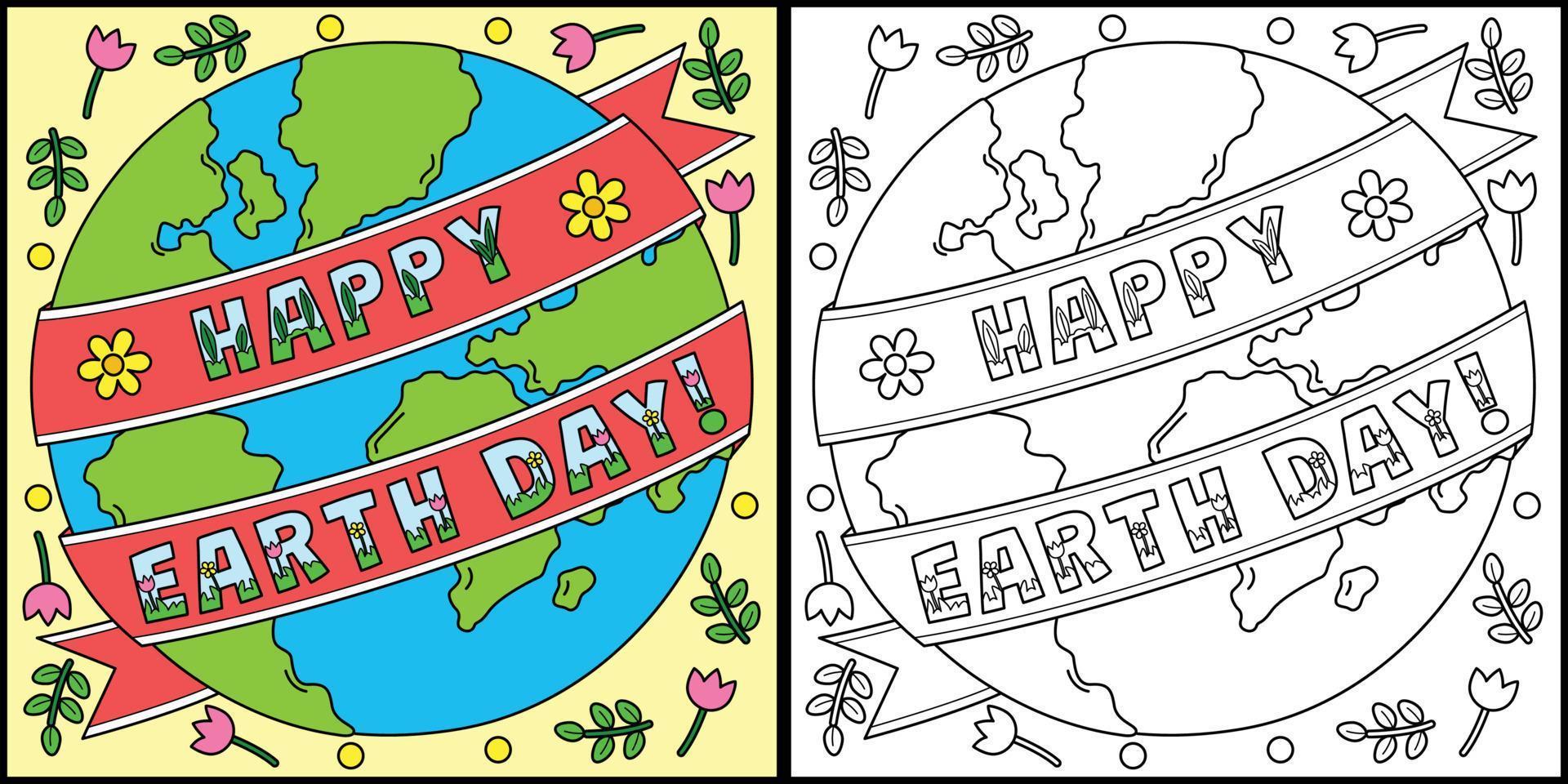 Happy Earth Day Coloring Page Colored Illustration vector