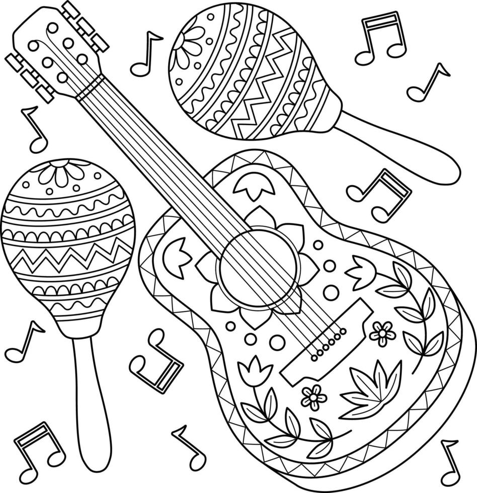 Cinco De Mayo Guitarra Y Maracas Para Colorear Pintar E Imprimir 21501620 Vector En Vecteezy