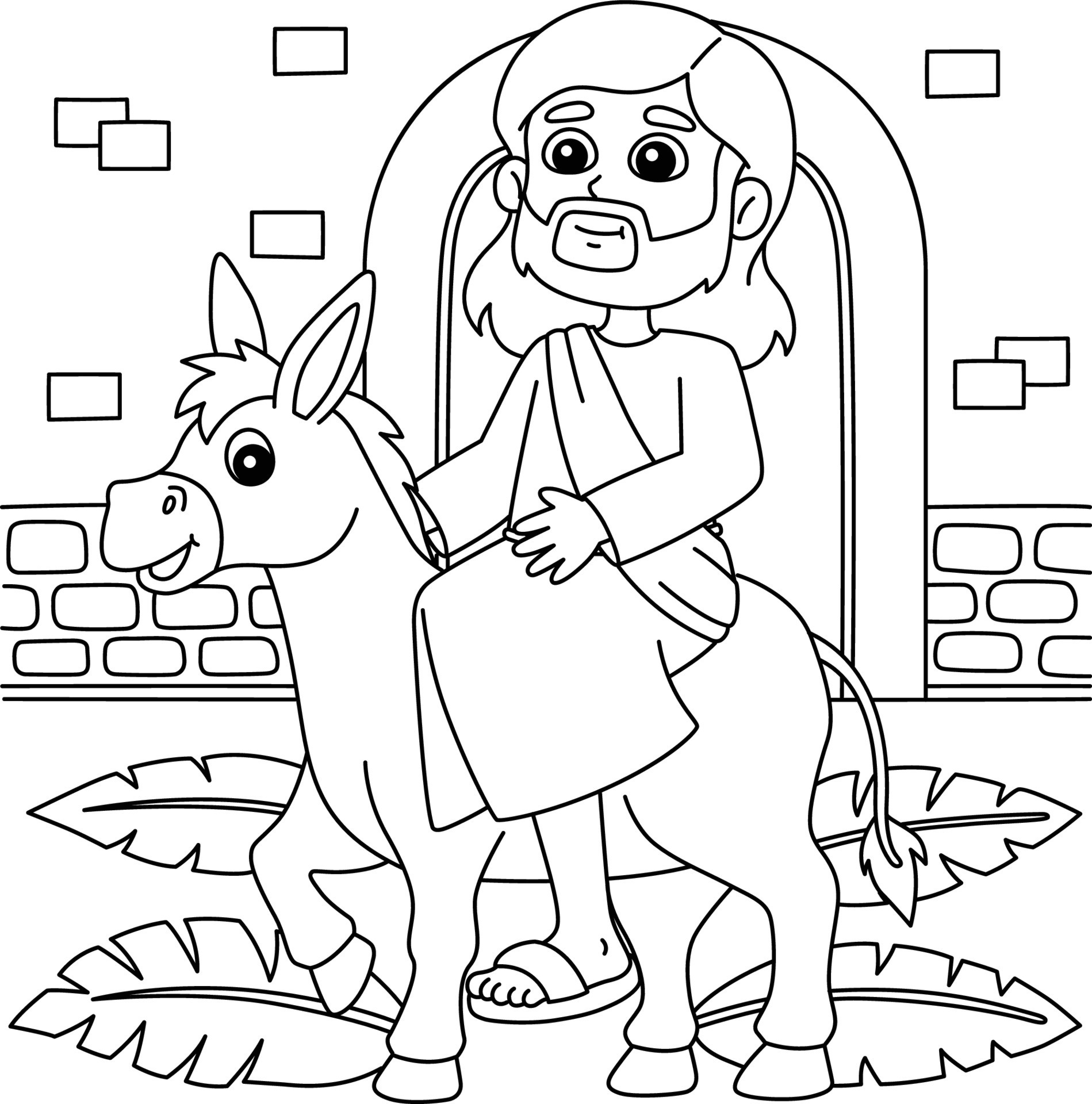 Christian Jesus on Palm Sunday Coloring Page 21501623 Vector Art at
