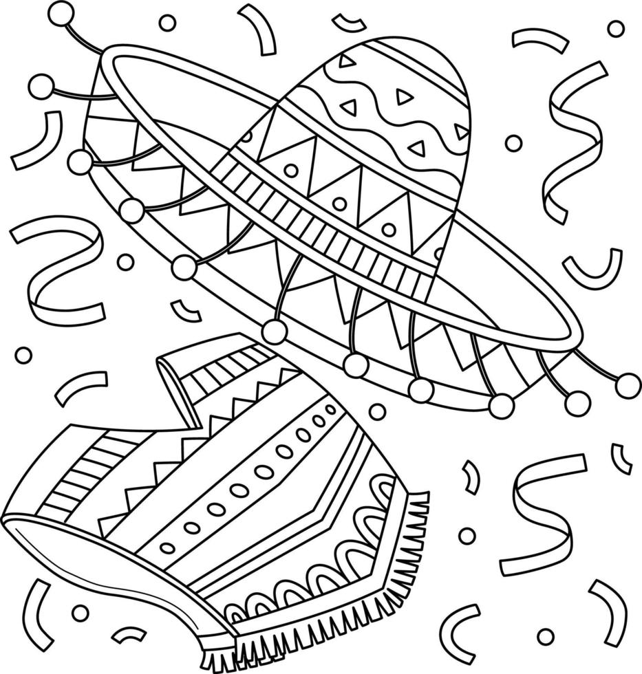 Cinco de Mayo Sombrero Poncho Coloring Page vector
