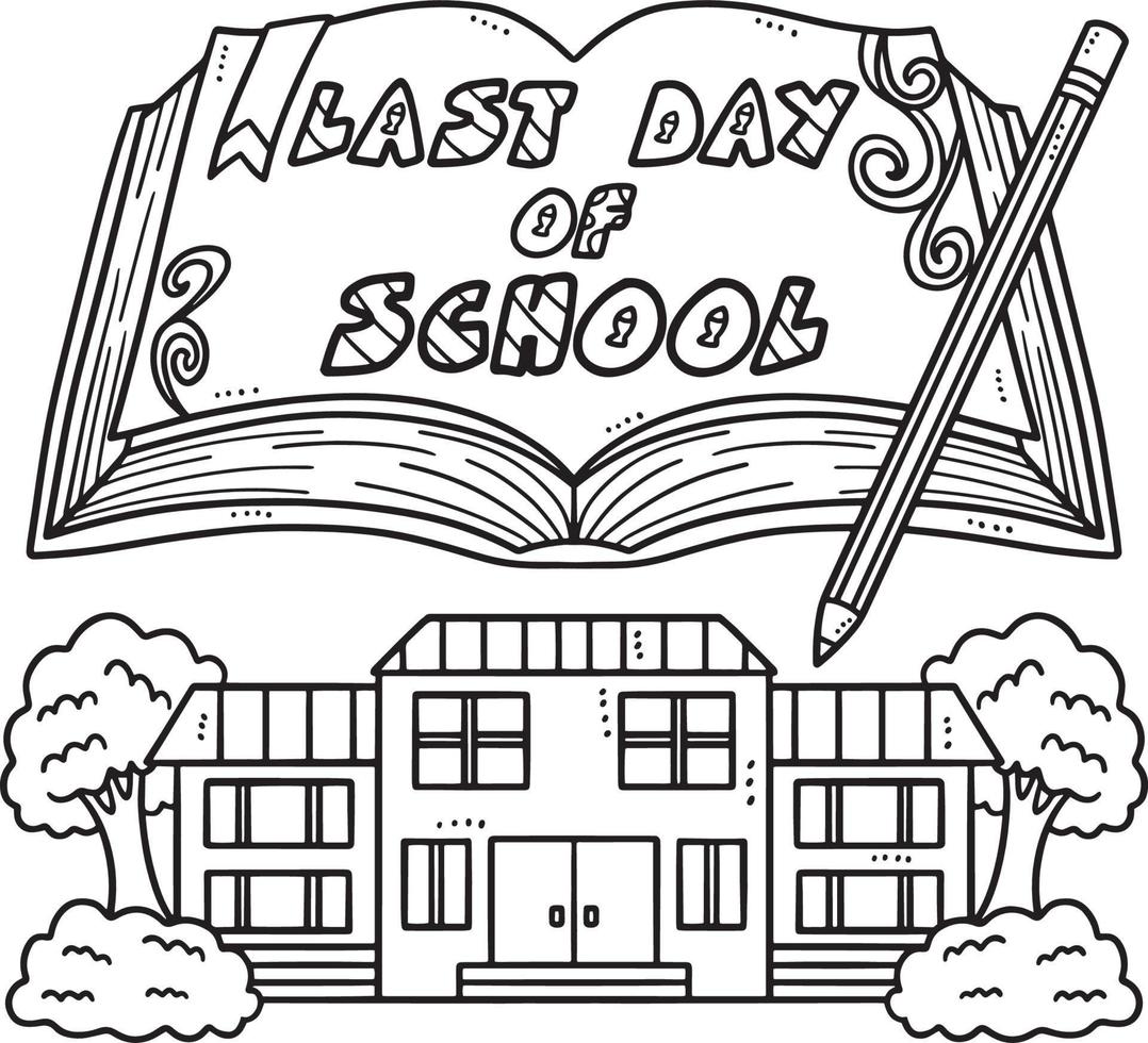 último día de colegio aislado colorante página para niños vector
