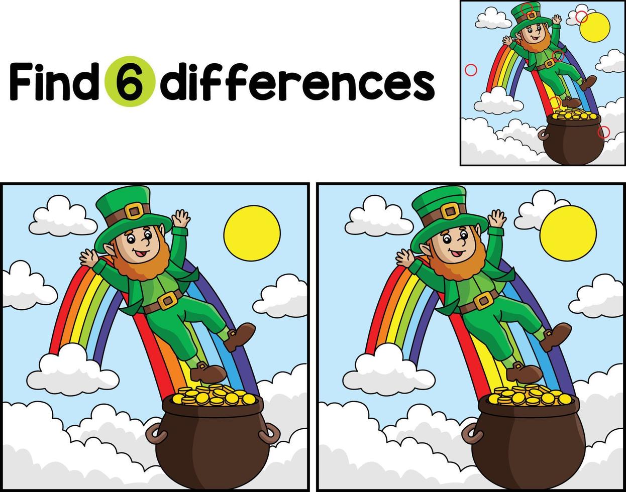 Leprechaun on a Rainbow Find The Differences vector