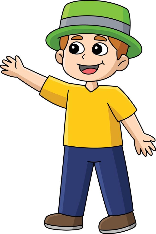 Happy Boy with a Hat Cartoon Colored Clipart vector