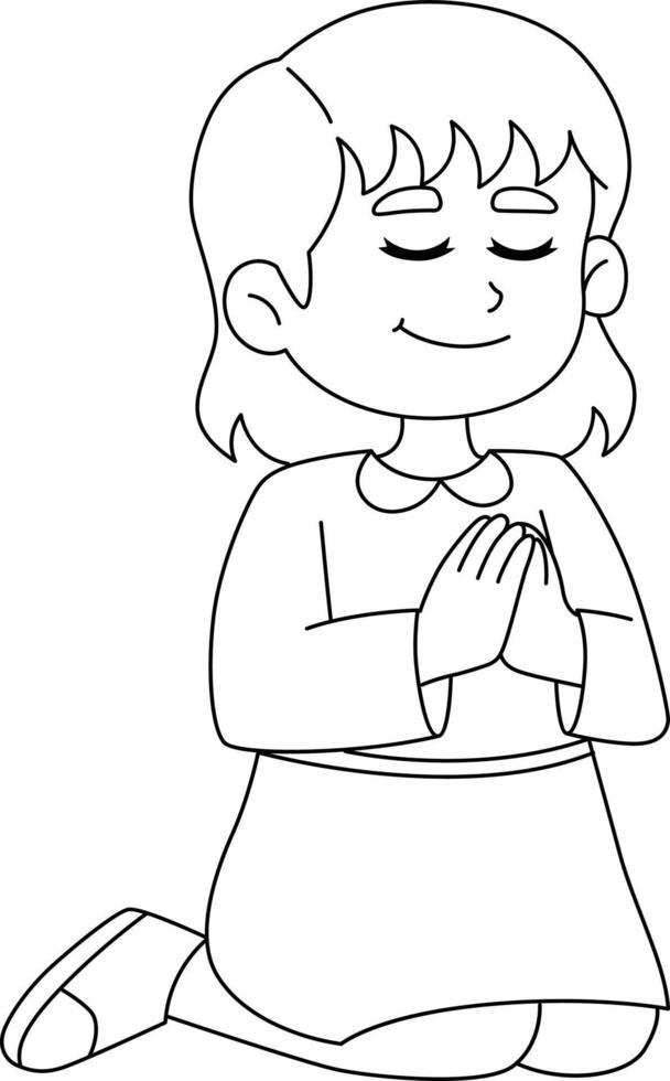 Girl Praying Isolated Coloring Page for Kids vector