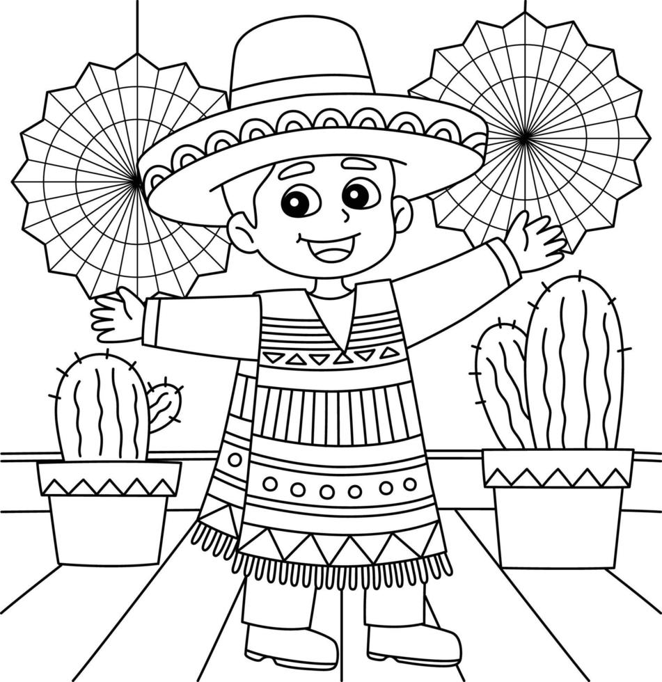 Cinco de Mayo Mexican Boy Coloring Page for Kids vector