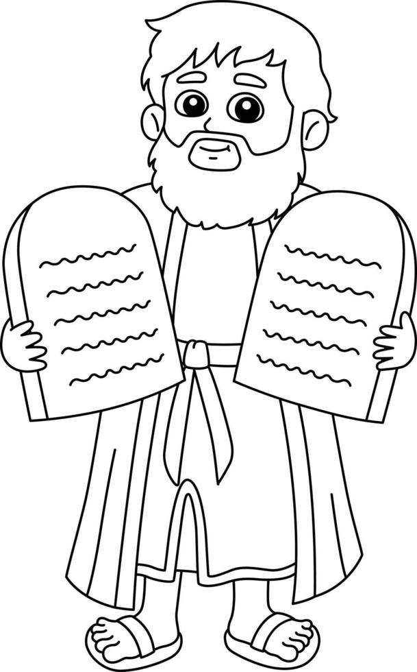 Moses with 10 commandments Isolated Coloring Page vector