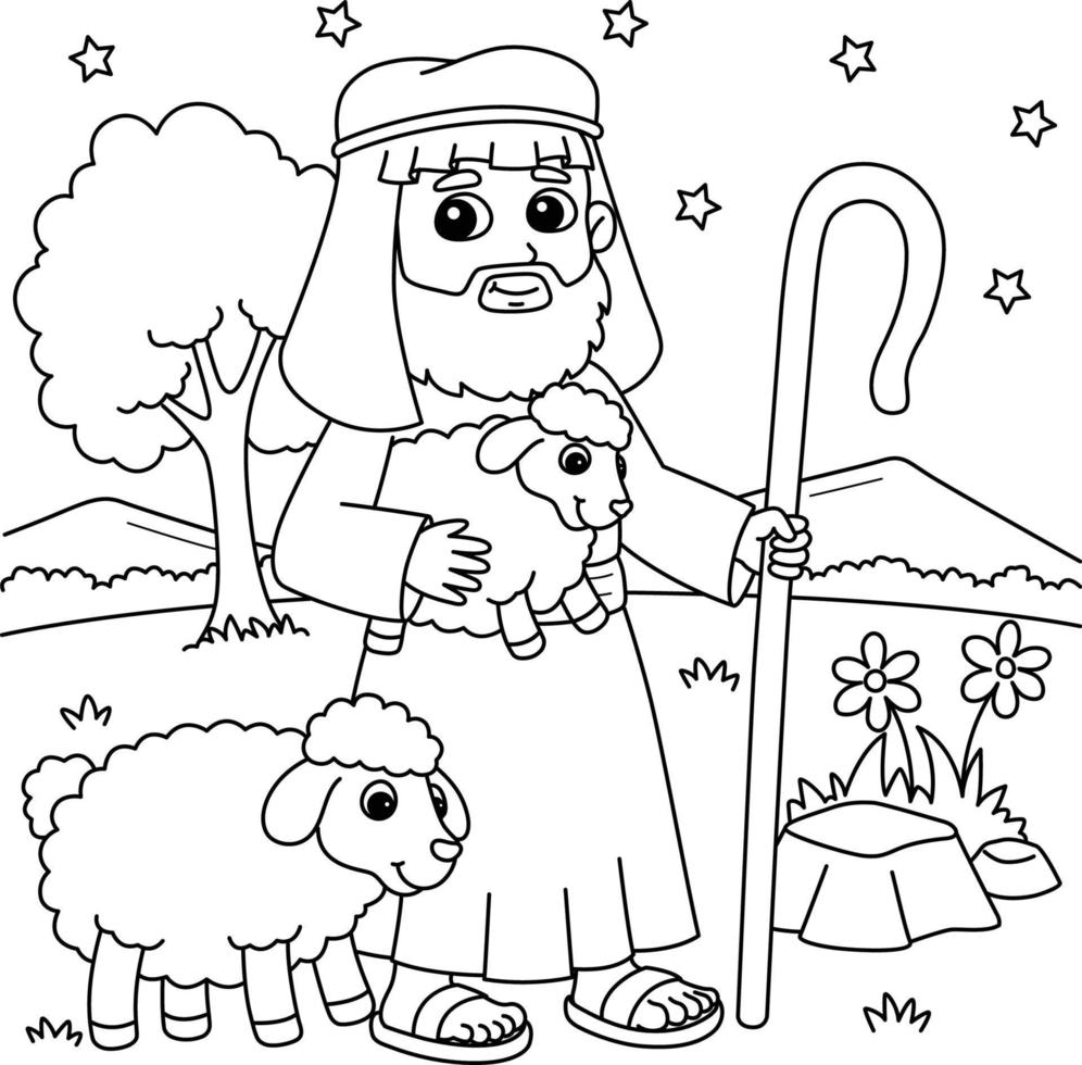 Christian Shepherd Coloring Page for Kids vector