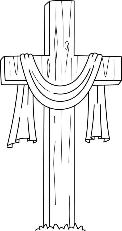 Cross in Calvary Isolated Coloring Page for Kids vector