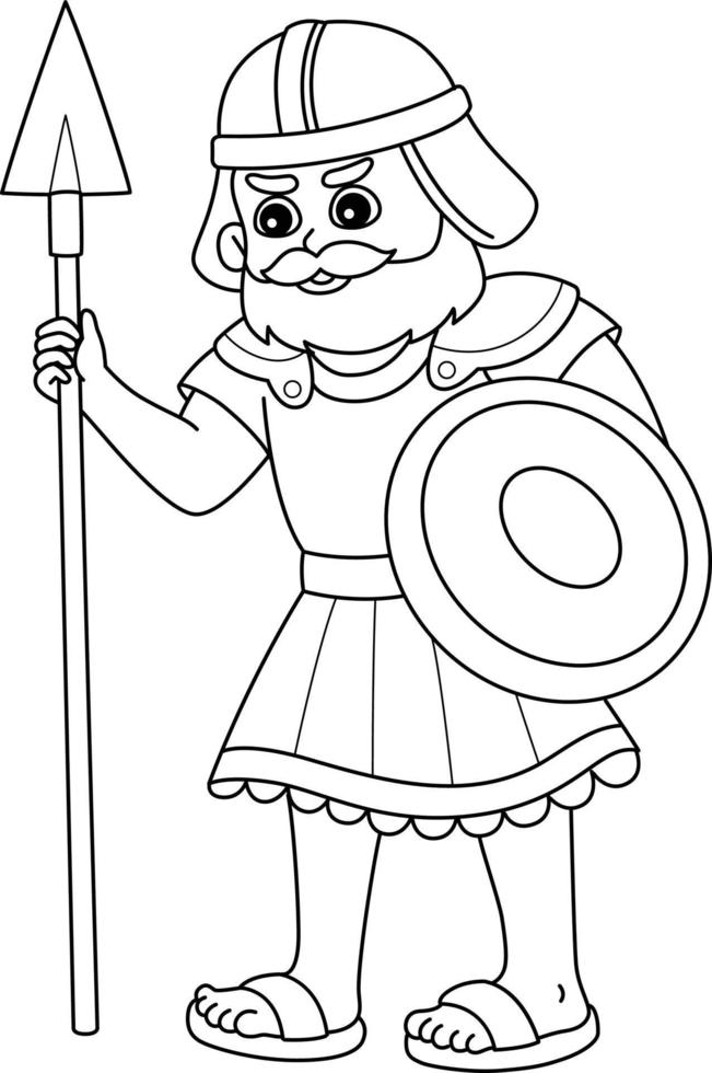 Goliat con lanza aislado colorante página para niños vector