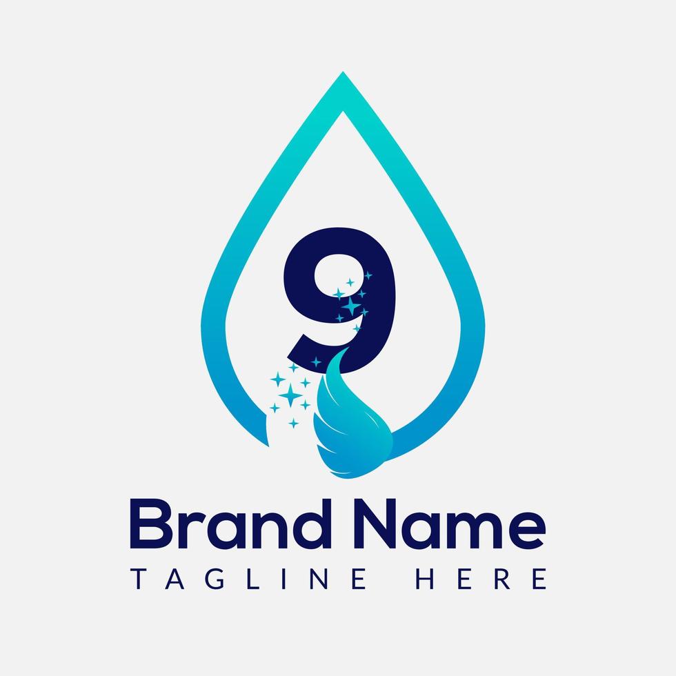 Initial Letter 9 Wash Logo, Drop and Wash Combination. Drop logo, Wash, Clean, Fresh, Water Template vector