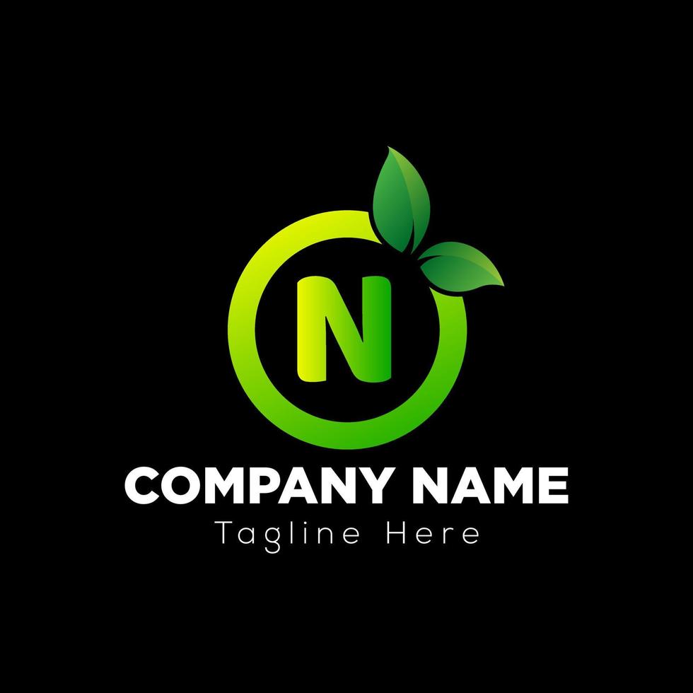 Eco Logo On Letter N Template. Eco On N Letter, Initial Eco, Leaf, Nature, Green Sign Concept vector