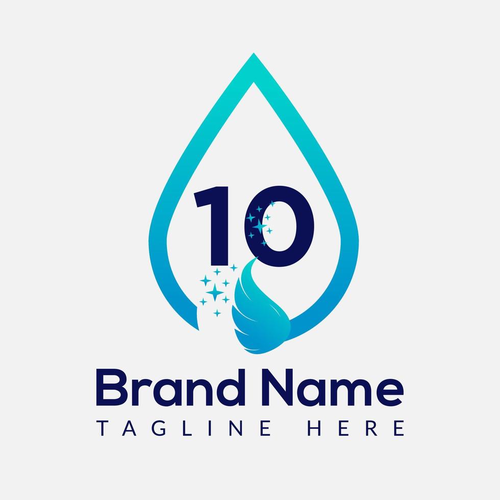 Initial Letter 10 Wash Logo, Drop and Wash Combination. Drop logo, Wash, Clean, Fresh, Water Template vector