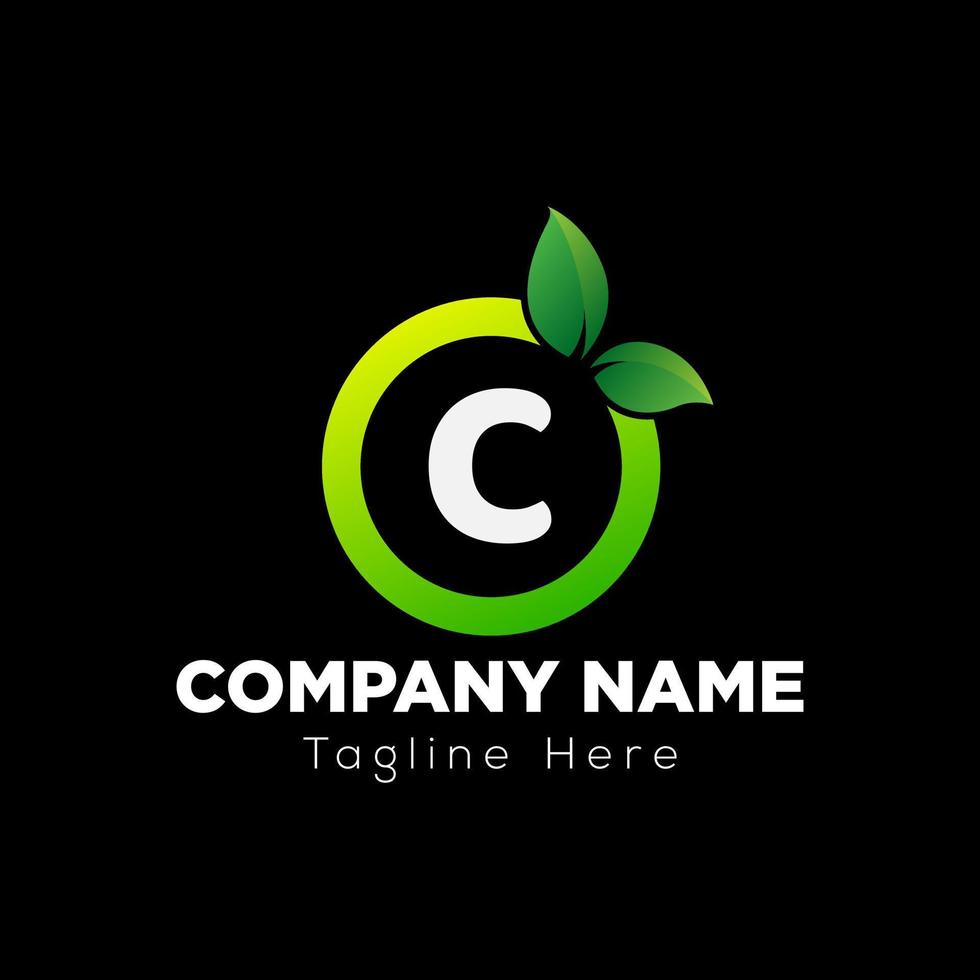 Eco Logo On Letter C Template. Eco On C Letter, Initial Eco, Leaf, Nature, Green Sign Concept vector