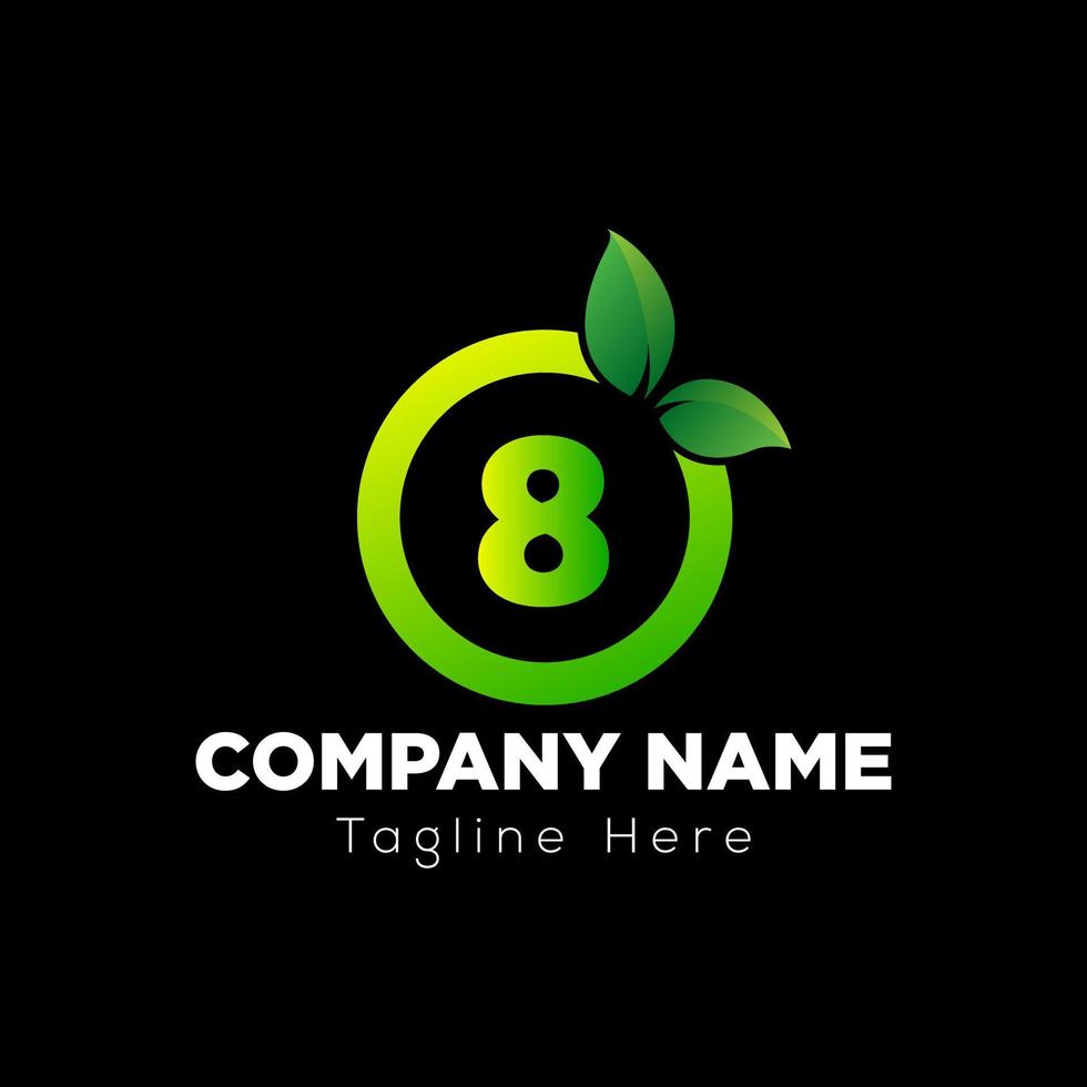 Eco Logo On Letter 8 Template. Eco On 8 Letter, Initial Eco, Leaf, Nature, Green Sign Concept vector