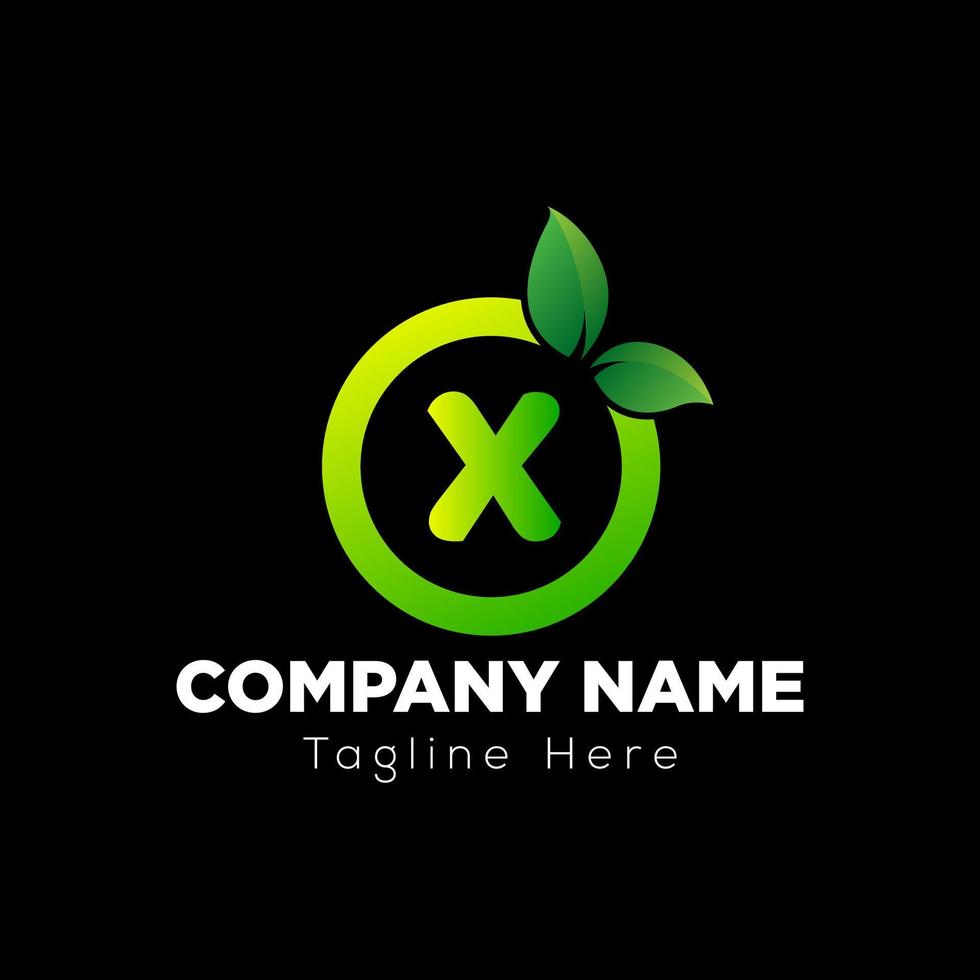 Eco Logo On Letter X Template. Eco On X Letter, Initial Eco, Leaf, Nature, Green Sign Concept vector