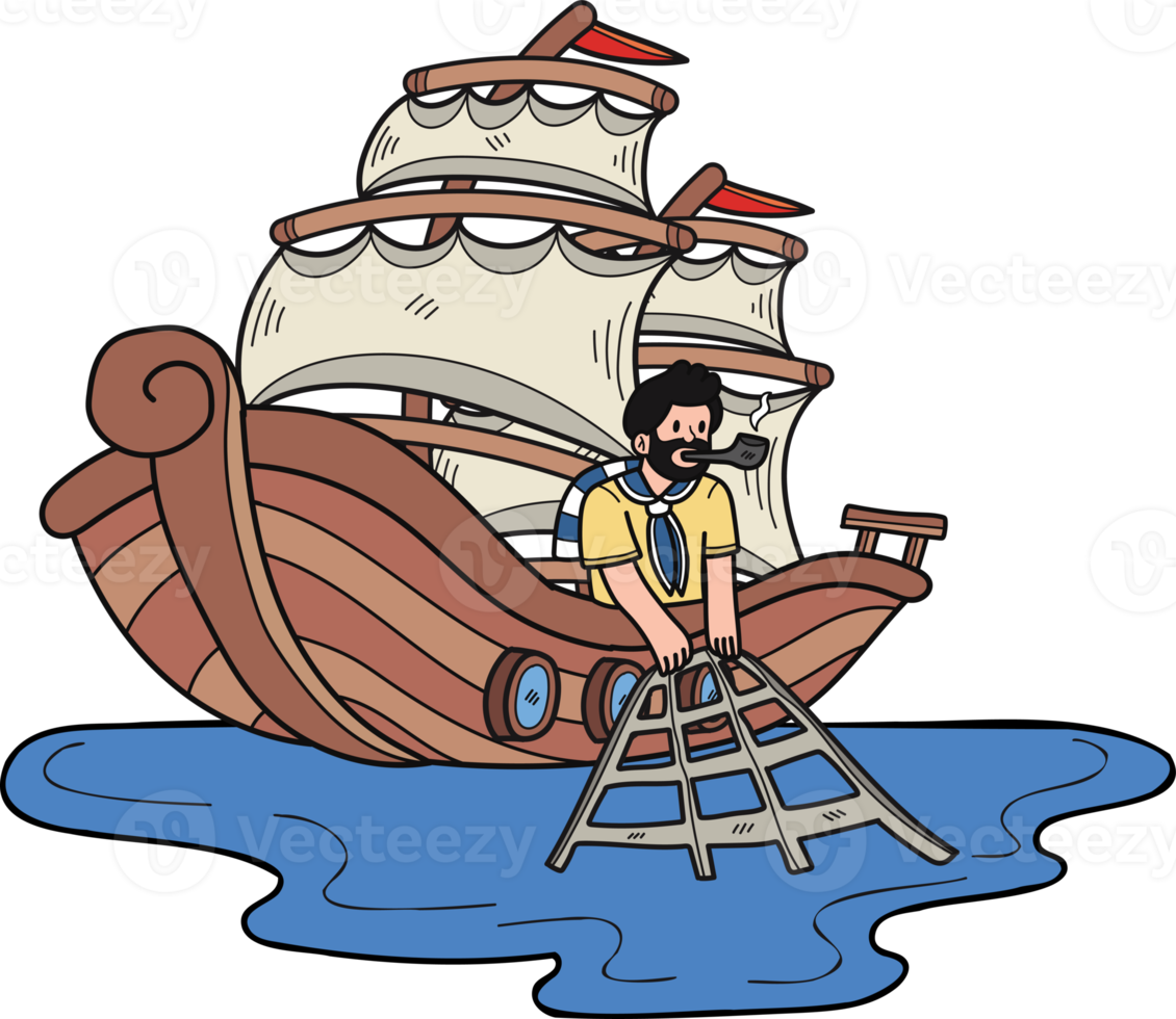 les pêcheurs sont contagieux poisson dans le mer illustration dans griffonnage style png