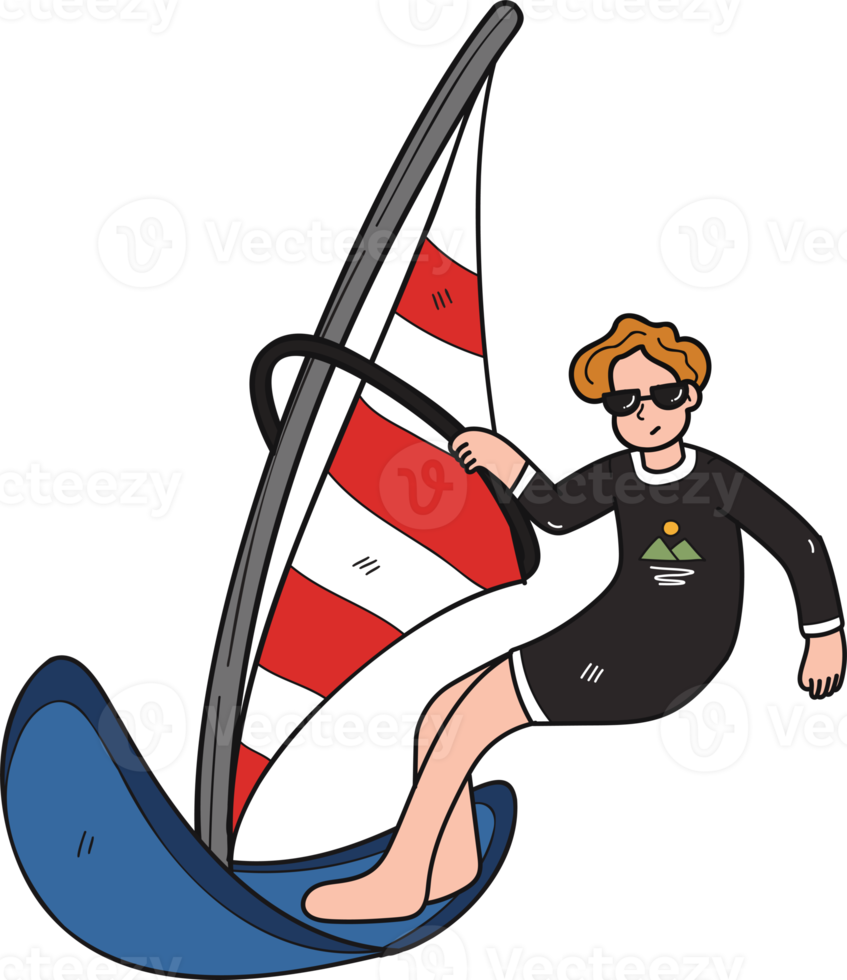 Tourists are playing sailboat illustration in doodle style png