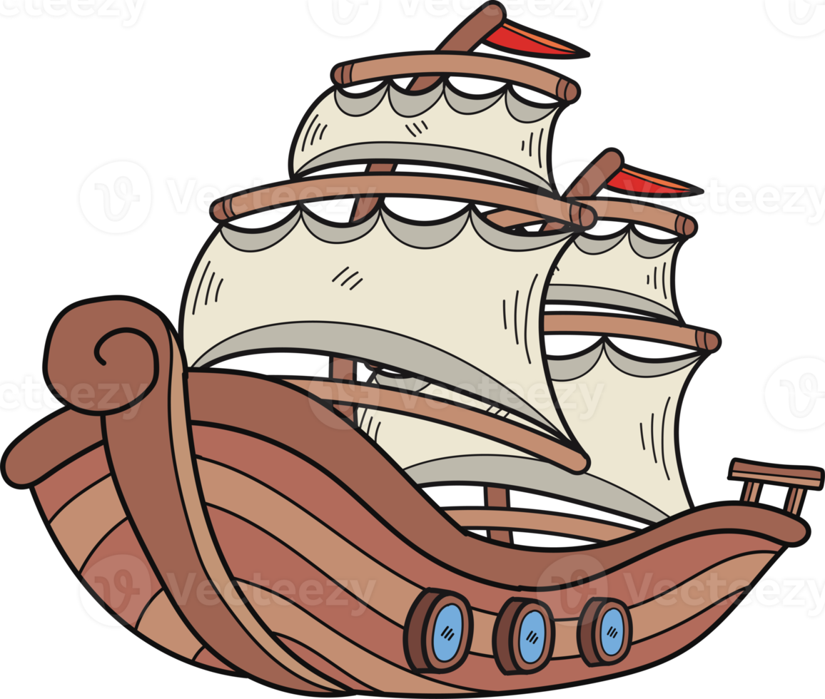 fishing boat illustration in doodle style png
