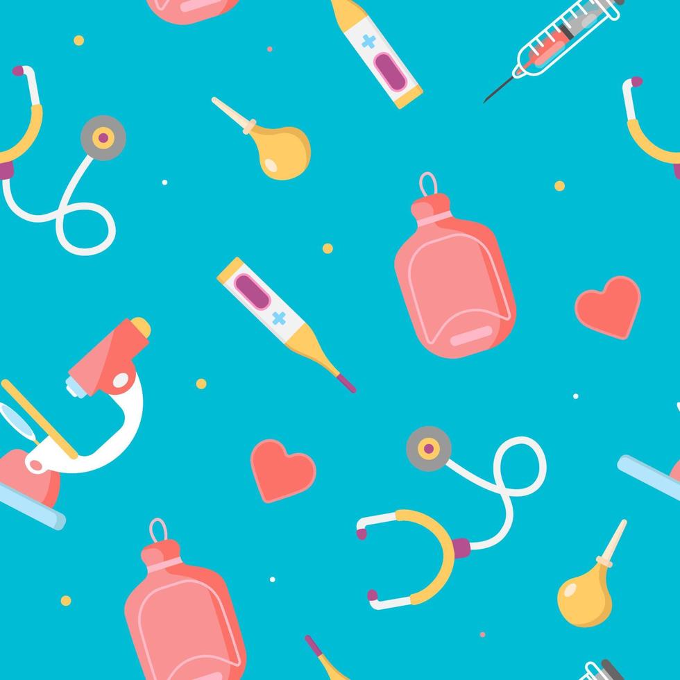 Medical instruments, Seamless pattern. Concept of medicine and health. Vector illustration.