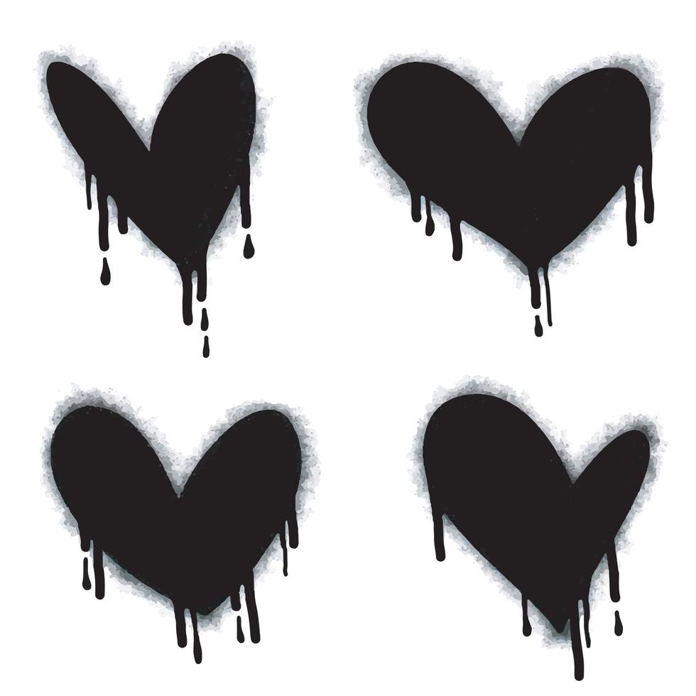 rocíe el signo del corazón de graffiti pintado en negro sobre blanco. símbolo de gota de corazón de amor. Aislado en un fondo blanco. ilustración vectorial vector