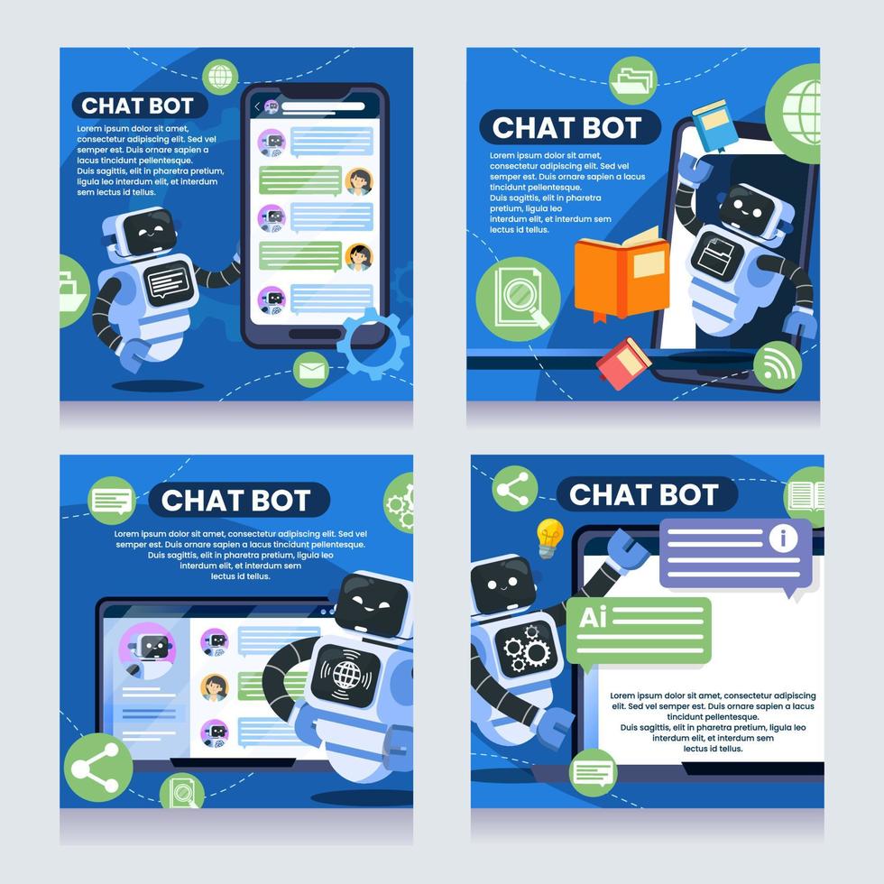 Chat Bot Social Media Post with Message and Robot vector
