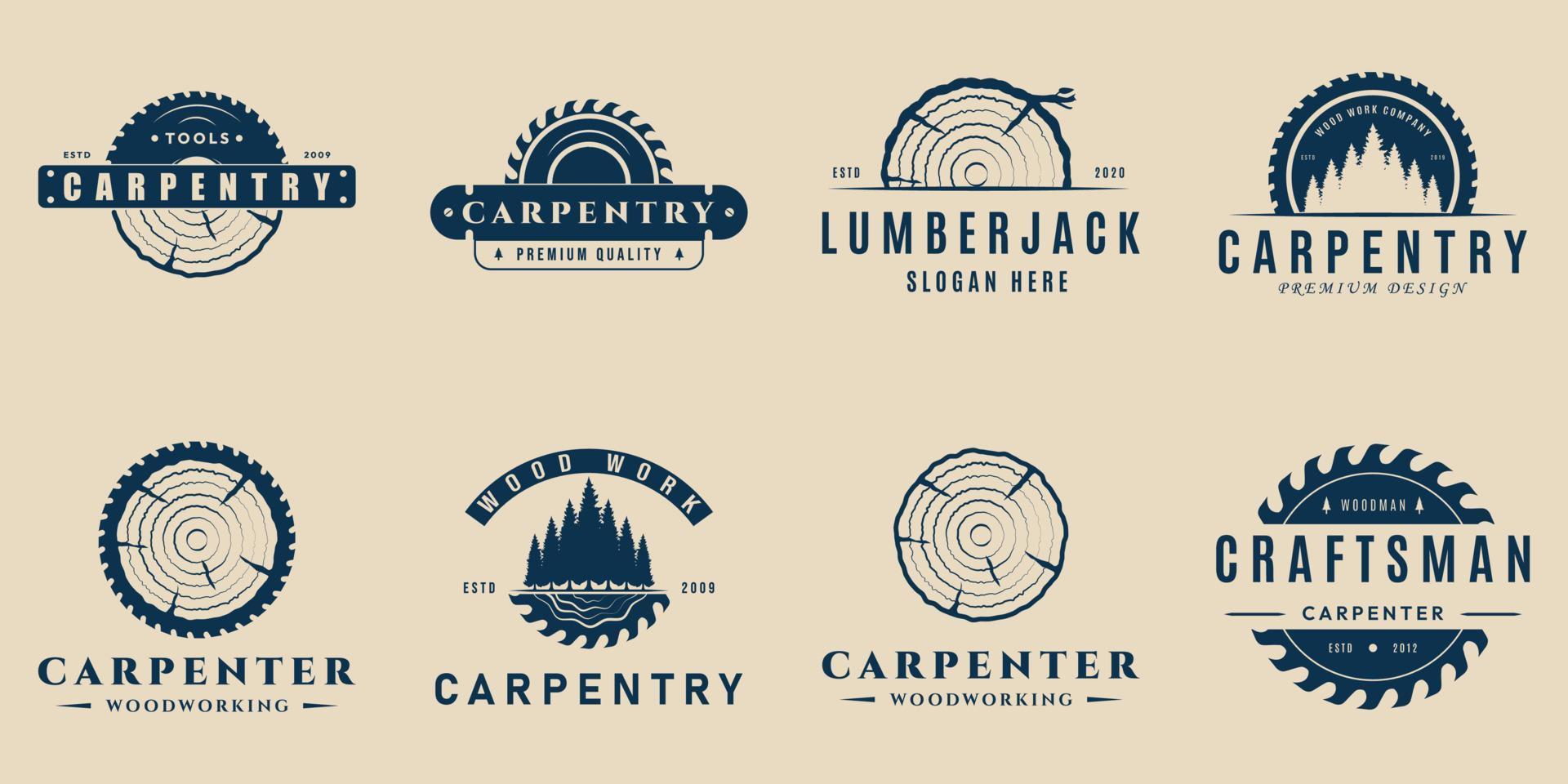 Set carpentry and woodwork vintage logo, with emblem vector illustration design