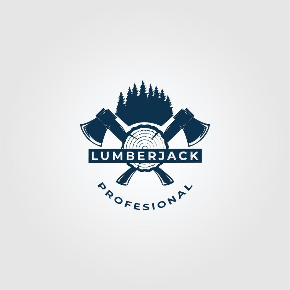lumberjack woodwork  vintage logo  background tree vector illustration design