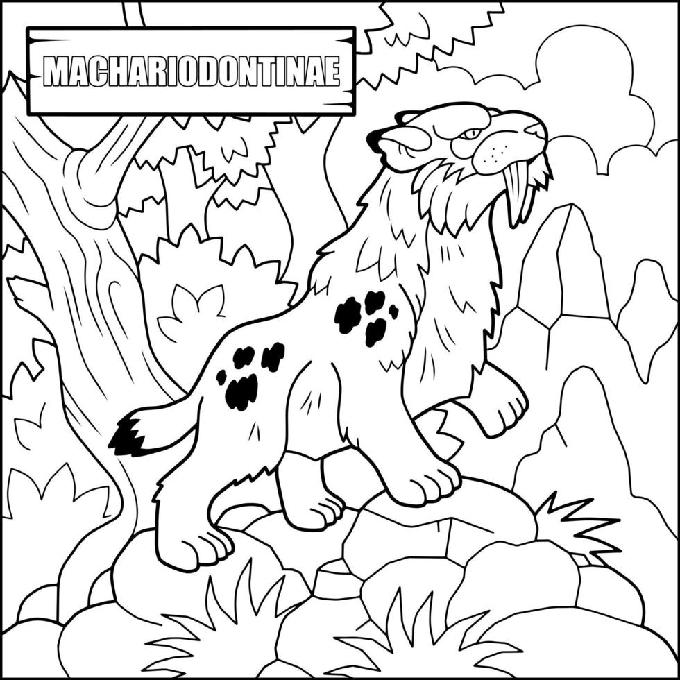 prehistoric saber toothed tiger coloring book vector