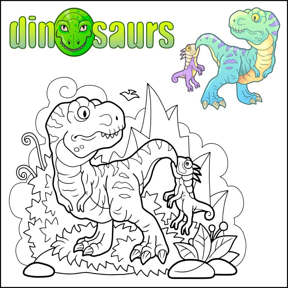 cute prehistoric dinosaurs coloring page vector